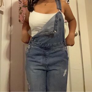 Blue denim overalls